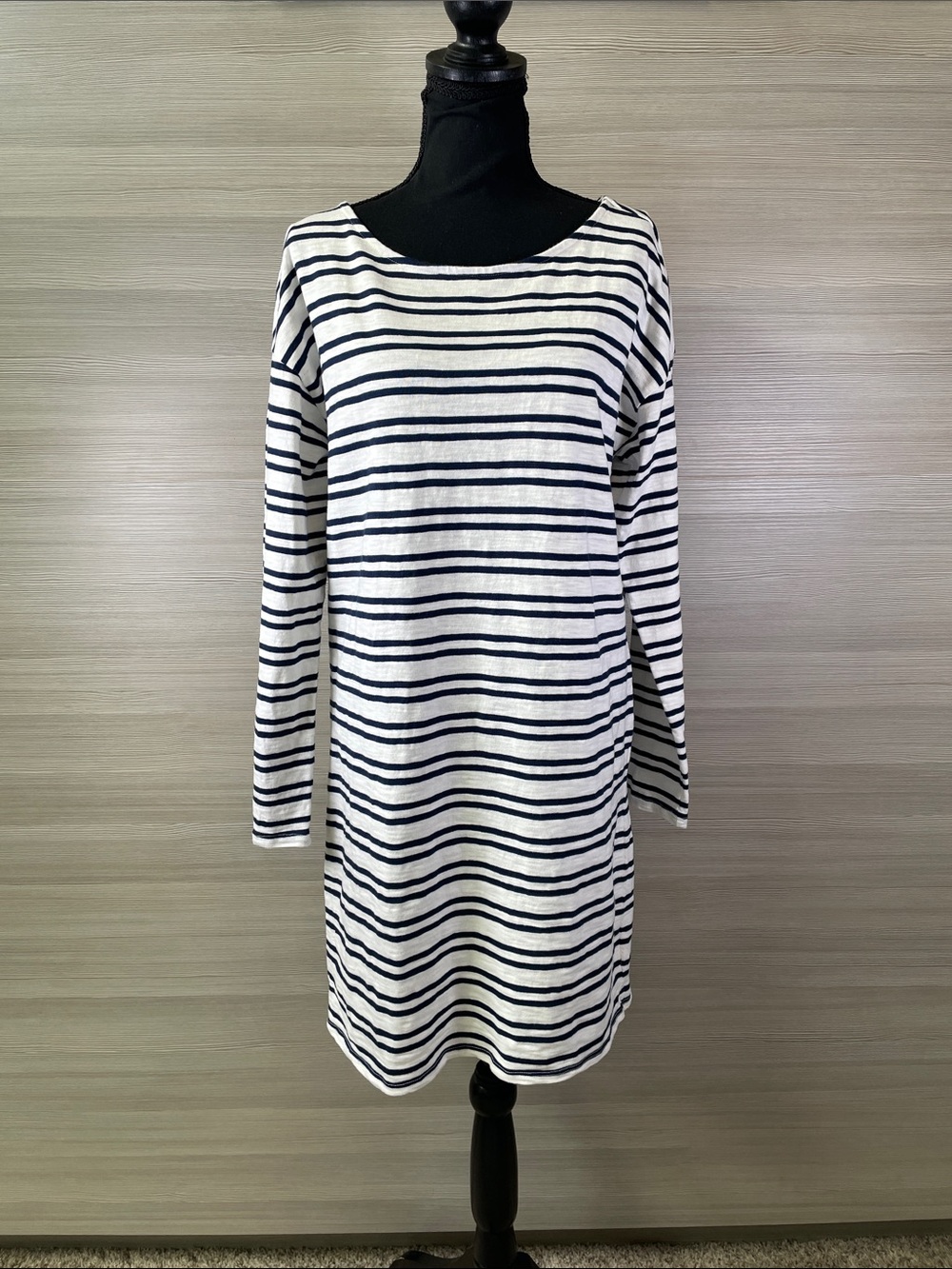 Carve Designs 100% Organic Cotton Striped Long-Sleeve Boatneck Dress White/Navy